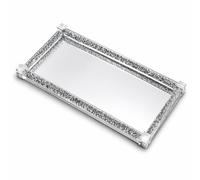 Diamond Crushed Tea Coffee Sugar Makeup Jars Storage Silver Trimmings Crystal Filled (Tray - Silver) - 17x15x04cm
