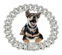 Diamond Cuban Link Dog Collar, Stainless Steel Metal Chain with Secure Lock Buckle for Small Medium Dogs, Luxury Pet Jewelry Accessory