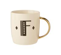 Diamond Deco F Letter Monogram Mug,Travel Cup With Gold Accents,Bone China Coffee Tumbler,Sturdy Coffee Mug