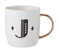 Diamond Deco J Letter Monogram Mug,Reusable Coffee Cup,White Glazed Travel Mug,Gold Finish Personalized Cup Premier Housewares Gold One Size