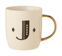 Diamond Deco J Letter Monogram Mug,Reusable Coffee Cup,White Glazed Travel Mug,Gold Finish Personalized Cup