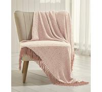 Diamond Design 100% Cotton Large Throw Fringed Blush Pink & White 180cm x 250cm