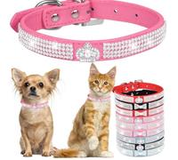Diamond Dog Collar for Small Dogs, Fancy Crown Bling Crystal Dog Collar Glitter Jeweled Girl Puppy Cat Collars for XXS XS Small Medium Large Dogs (Pink,M)