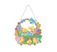 Diamond Dots Painting Easter Wreath with LED Light String DIY Kit 5D Easter Chick Egg Basket Diamond Art Hanging Signs Ornament Special Shape Gem by Number Mosaic Art Crafts for Front Door Wall Decor