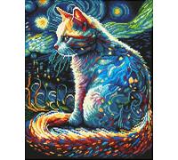 DIAMOND DOTZ 2593881 Original 5D Diamond Painting Set, Cat at Night, DIY Diamond Painting Kit with Round Rhinestones, from 12 Years, Intermediate
