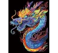 DIAMOND DOTZ 2594355 Original 5D Diamond Painting Set, Neon Dragon with Neon Colours and Velvet, DIY Diamond Painting Pictures for Adults and Children from 12 Years, Intermediate