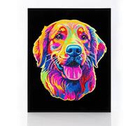 Diamond DOTZ 2594367 Original 5D Diamond Painting Set, Neon Golden Retriever, with Neon Colours and Velvet, DIY Diamond Painting Pictures for Adults and Children from 12 Years, Intermediate