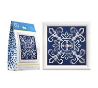 DIAMOND DOTZ Diamond Dots Painting, Beginner Kit with Frame, DD1F, White On Blue, 10.2 x 10.2cm