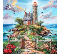 Diamond Embroidery Lighthouse House Painting Landscape Full Square Round Diamond Mosaic Seaside Decor Home 30 * 30cm