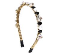 Diamond-Encrusted Baroque Pearl Headband, Gold Thread Wrapped Around Simple Fine Edges, Black
