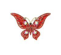 Diamond-Encrusted Butterfly Brooch Women'S Vintage Butterfly Dripping Oil Scarf Buckle Corsage Pin, Ancient Gold-Red