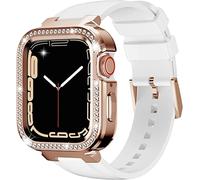 Diamond Face Cover Stainless Steel Case Rubber Watch Bands 40mm for Women，For SE 8, Mod Kit 41mm Cubic Zirconia Metal Frame Replacement Watch Strap