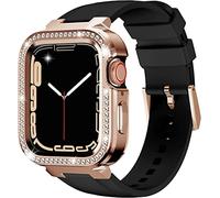 Diamond Face Cover Stainless Steel Case Rubber Watch Bands 40mm for Women，For SE 8, Mod Kit 41mm Cubic Zirconia Metal Frame Replacement Watch Strap