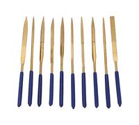 Diamond File Set 10Pcs Plated Diamond Coated Needle Files Resistant High Efficiency Cutting Tools for Hard Metals Alloy Steel Molds and Fixtures Blue Handle Gold File 160mm
