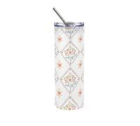 Diamond Flowers Glass Travel Flask - Reusable Frosted Cup Gift with Straw