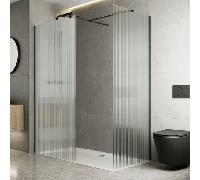 Diamond Fluted Walk In Shower Screens with 1700 x 900mm Non Slip Tray - 8mm Black
