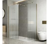 Diamond Fluted Walk In Shower Screens with 1700 x 900mm Tray - 8mm Brushed Brass