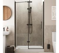 Diamond Frameless Hinged Shower Door 1200mm with 1200 x 700mm Raised Tray and Waste - 8mm Black