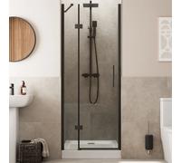 Diamond Frameless Hinged Shower Door 800mm with Raised Anti Slip Tray & Waste - 8mm Black