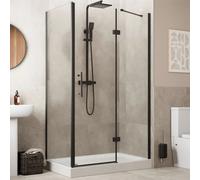 Diamond Frameless Hinged Shower Enclosure 1200 x 700mm with Raised Tray and Waste - 8mm Black