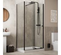 Diamond Frameless Hinged Shower Enclosure 1200 x 760mm with Raised Tray and Waste - 8mm Black
