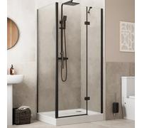 Diamond Frameless Hinged Shower Enclosure 1200 x 800mm with Raised Tray and Waste - 8mm Black