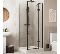 Diamond Frameless Hinged Shower Enclosure 800 x 700mm with Raised Tray and Waste - 8mm Black