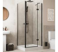 Diamond Frameless Hinged Shower Enclosure 900 x 900mm with Raised Tray and Waste - 8mm Black