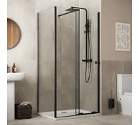 Diamond Frameless Sliding Shower Enclosure 1000 x 700mm with Low Profile Non Slip Tray - 8mm Black