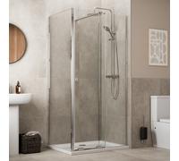 Diamond Frameless Sliding Shower Enclosure 1200 x 760mm with Raised Non Slip Tray and Waste - 8mm Chrome