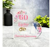 Diamond Gift For Wedding Anniversary 60 Years Together Keepsake Side Heart Plaque | Decorative Trinket Gift | Acrylic Plaque Ornament Keepsake Gift | Custom Sentimental Gift
