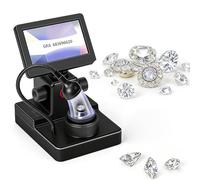 Diamond Girdle Inspection Scope, Portable Magnifier with LCD Screen, Adjustable Focus, Flexible LED Light for Gemstone Inspection