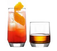 LAV 12pc Clear Diamond Glassware Set - Mixed Glass Highball Cocktail Gin Glasses and Water Whiskey Drinking Tumblers