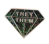 Diamond Glitter Gem Crystal Green Pronouns They Them Non Binary Nonbinary Gender LGBTQ 1.1" Enamel Pin Badge