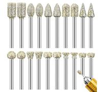 Diamond Grinding Bit Set, 20 Pieces, Stone Carving Set, Diamond Burr Drill Bits, Compatible with Dremel Rotary Tool Accessories, Suitable for Ceramic, Agate, and Glass Engraving and Polishing.