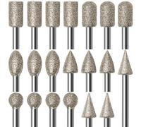 Diamond Grinding Bit Set, 20Pcs Stone Carving Tools Diamond Burr Bits Compatible with Dremel Rotary Tool Accessories with 3mm Shank for Stones, Glass, Ceramics Carving, Grinding, Polishing
