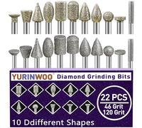 Diamond Grinding Bit Set 22Pcs, 46 Grit &120 Grit Stone Carving Set Compatible with Dremel, Diamond Burr Bits Rotary Tool Accessories 3mm Shank for Stone Glass and Ceramic Carving, Grinding, Polishing