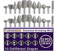 Diamond Grinding Bit Set 22Pcs, Grit 120 Stone Carving Set Compatible with Dremel, Diamond Burr Bits Rotary Tool Accessories 3mm Shank for Stone Glass and Ceramic Carving, Grinding, Polishing