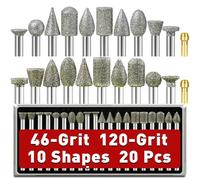 Diamond Grinding Bit Set for Dremel Rotary Tool Accessories, 46 120 Grit Stone Carving Set, 20 Pcs Diamond Burr Bits Compatible with 1/8" 3mm Shank Drill Bits Set for Grinding, Carving, Polishing