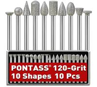 Diamond Grinding Burr Bit Set for Dremel Rotary Tool, 10Pcs Grit 120 Stone Carving Kit with 1/8 "(3mm) Shank Rotary Tool Accessories for Stone Glass Ceramics Carving, Grinding, Polishing, Engraving