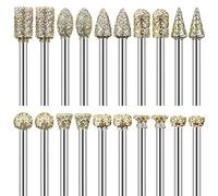 Diamond Grinding Burr Bit Set for Dremel Rotary Tool, 20Pcs Diamond Burr Bits with 1/8 Inch Shank Rotary Tool Accessories for Stone Glass Ceramics Carving, Grinding, Polishing, Engraving
