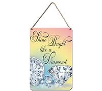 DIAMOND HANGING WALL PLAQUE. Shine Bright Like A Diamond. CAN BE PERSONALISED. 28X19CM Hanging Metal Sign. Colourful Wall Art Diamond Lover's Gift.
