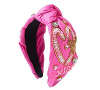 Diamond Headband Rice Bead Sewn Love Bow Kiss Pattern Hair Accessory For Women, Pink