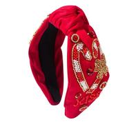 Diamond Headband Rice Beads Sewn Love Bow Kiss Pattern Hair Accessory For Women, Red