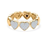 Diamond Heart Band Ring for Women in 18K Yellow Gold Vermeil Over Sterling Silver - Natural White Diamond Cluster Heart Eternity Ring - Fine Jewellery Gift - Size M