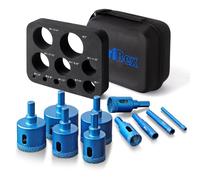 Diamond Hole Saw Tile Drill Bits Kit, 10 PCS Serrated Brazing Core Drill Bit Set with EVA Hole Saw Guide Jig, Hole Saw Sets for Ceramic, Glass, Tile, Gypsum, Marble, Granite