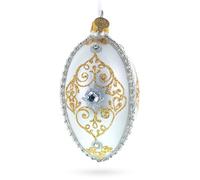 Diamond in Golden Scroll Glass Egg Christmas Tree Decoration Hanging Ornament 4 Inches