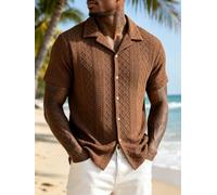 Diamond Jacquard Knit Camp Collar Shirt, Breathable Textured Short Sleeve Button Down Top for Beach Resort Summer Casual Wear