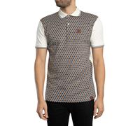 Diamond Jacquard Panel Polo Shirt Ecru L