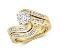 Diamond Jewellery 9k Gold Wave Ring with 0.50ct Sparkling - Size O